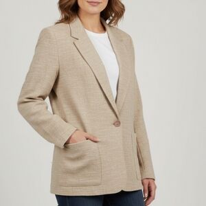 Vintage Crown Point Linen Blazer, Tan, Made in USA, Size 12